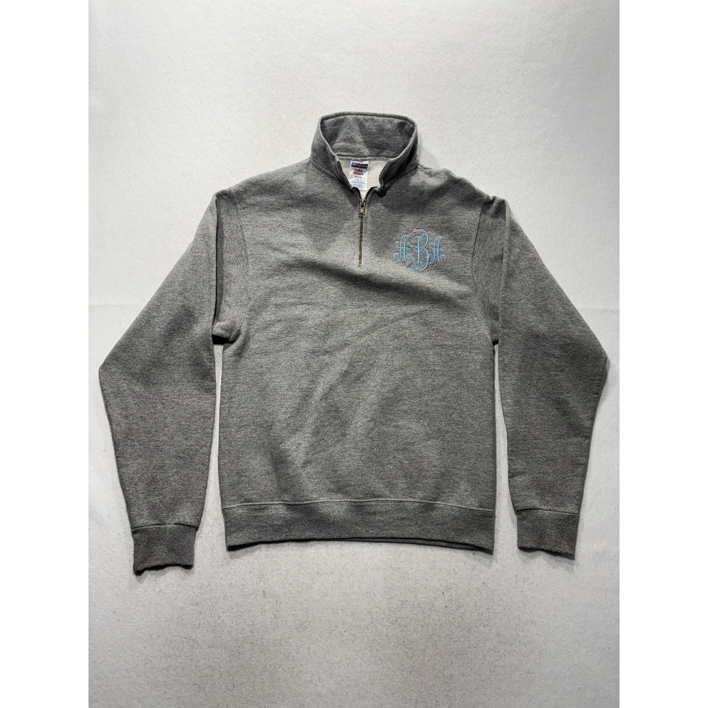 Jerzees Super Sweats Sweatshirt Womens S Gray 1/4 Zip Mock Neck Fleece Monogram